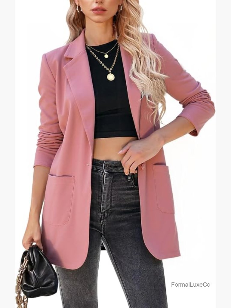 Long Blazer Jacket Notch Lapel Business Casual Office Suit
